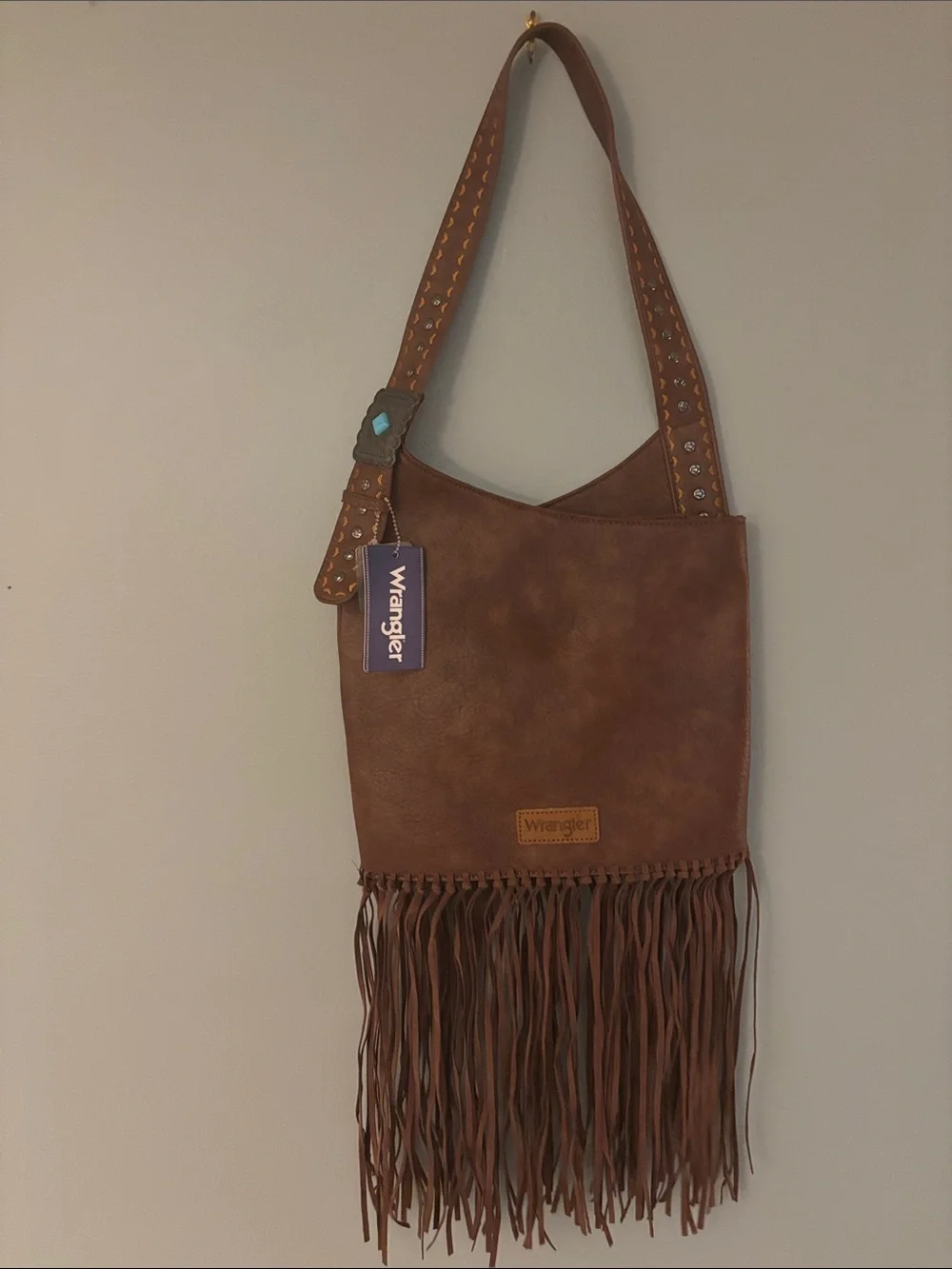 Wrangler Brown Fringe Studded Shoulder Bag